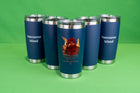 Dark Blue Morning Wood Coffee tumbler with 'Vancouver Island' text on the back